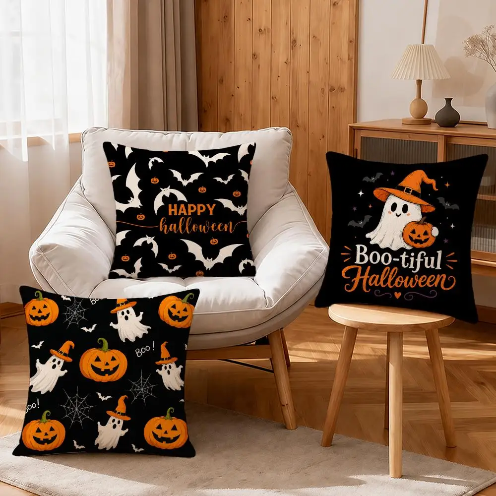 Art Halloween Decoration Cushion Cover Linen Anti-Mite Antibacterial Cushion Cover Invisible Zipper Sofa Decor