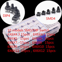10 models 6*6 Tact Switch Tactile Push Button Switch Kit Height: 4.3 4.5~12MM DIP/SMD 4P micro switch 6x6 Key switch For Arduino