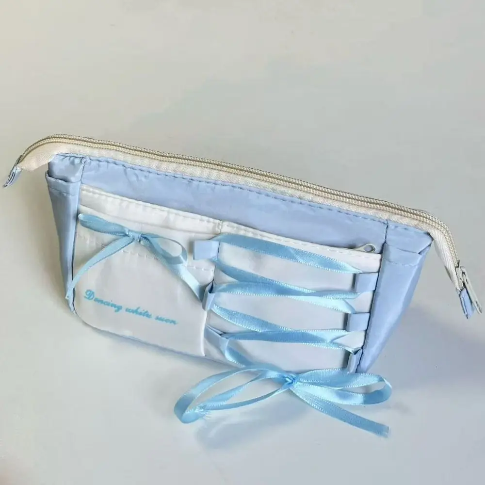 

Портативная синяя сумка для ручек в балетном стиле с бантом и лентой, большой вместительный пенал для канцелярских принадлежностей, подарок для школы