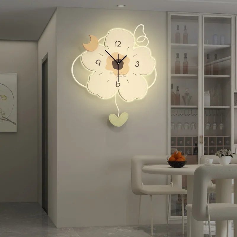 

2025 New Flower Luminous Wall Clock Fashion Wooden Living Room De Pared Home Decoration decor dining room decor اكسسوارات البيت