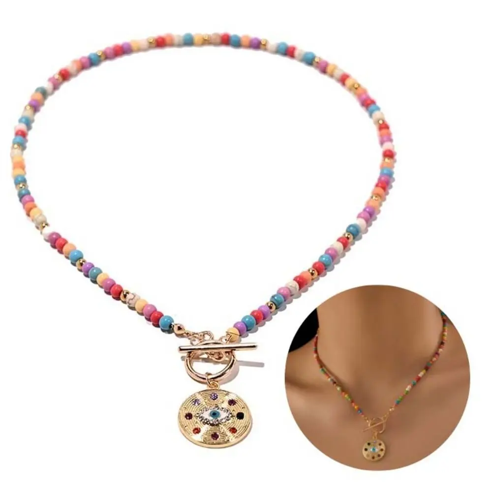 4 مللي متر الخرز الملونة حجر المختنق العين الزرقاء كامل اليدوية عين الشر سحر قلادة خمر الخرز المستديرة سلسلة قلادة ارتداء اليومي #3