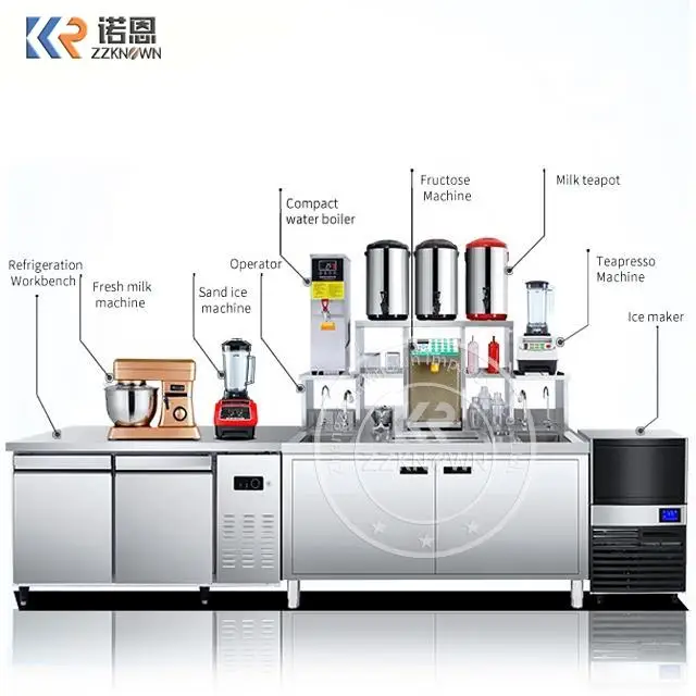 Customized Refrigerator Working Table Boba Tea Machine All Set Bubble Tea Bar Counter OEM For Milk Tea Shop