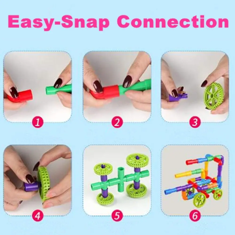 Set di apprendimento STEM: serrature a tubo ad incastro da 426 pezzi con ruote per bambini dai 3 anni in su