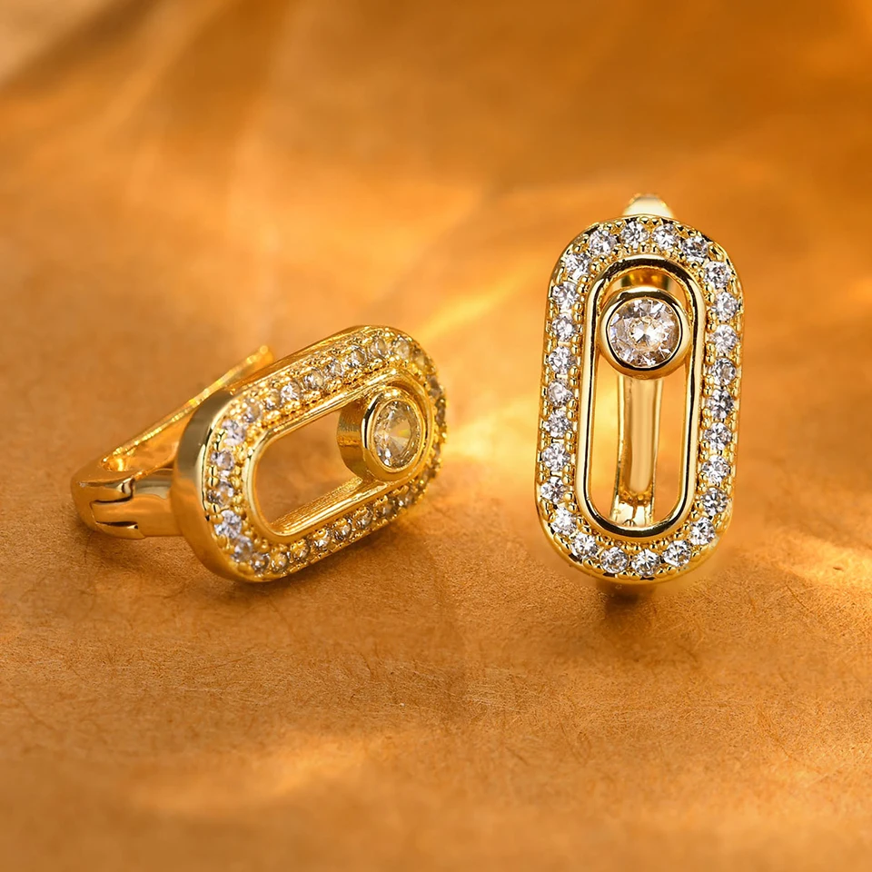 RAKOL  Vintage Zircon Stud Earrings For Women Square Lock Clasp Fashion Exquisite Crystal Shiny Earrings Party Jewelry Gifts image 3