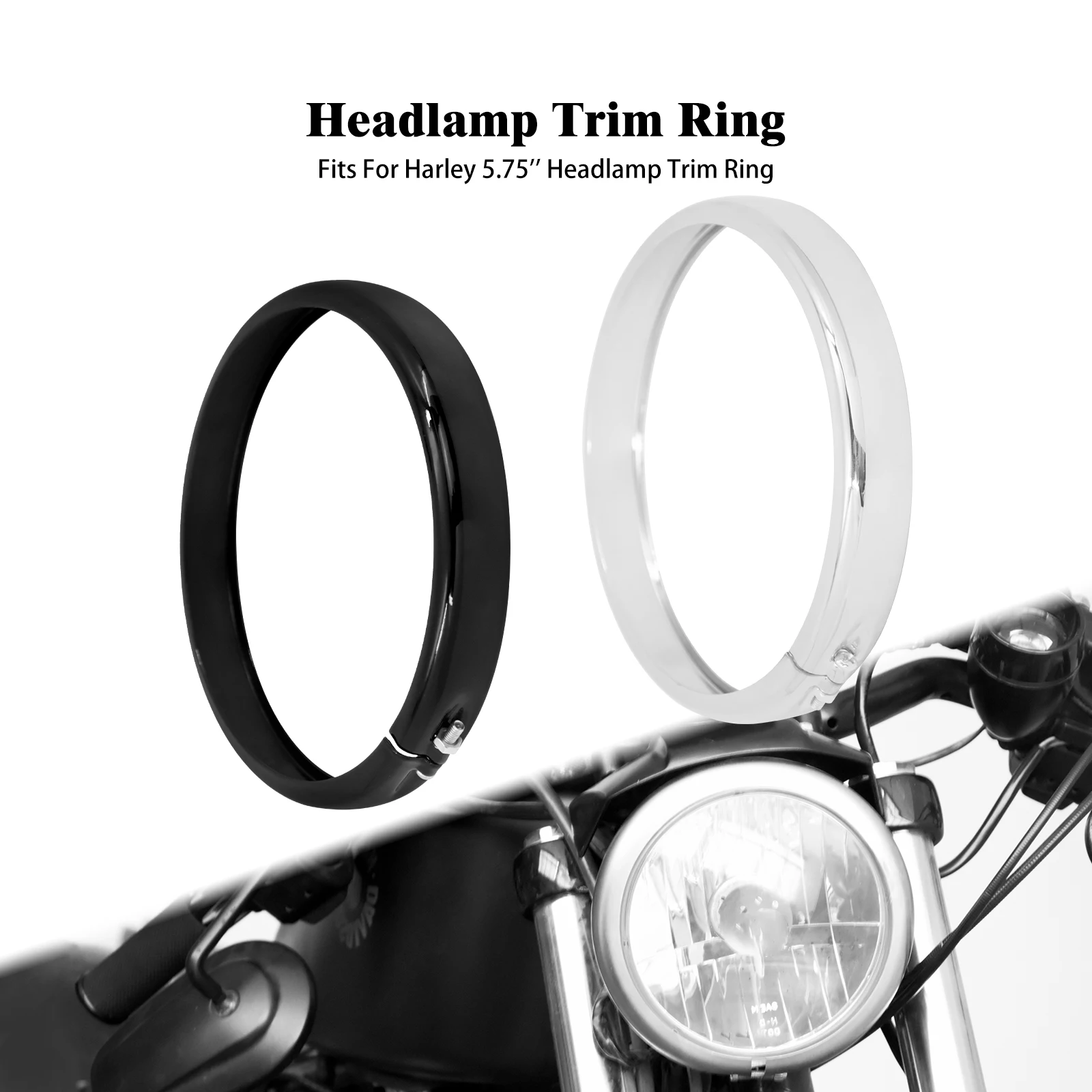 Motorcycle 5.75'' Headlight Headlamp Trim Ring Black/Chrome For Harley Softail Street Bob 114 FXBB Low Rider FXLR Standard 18-Up