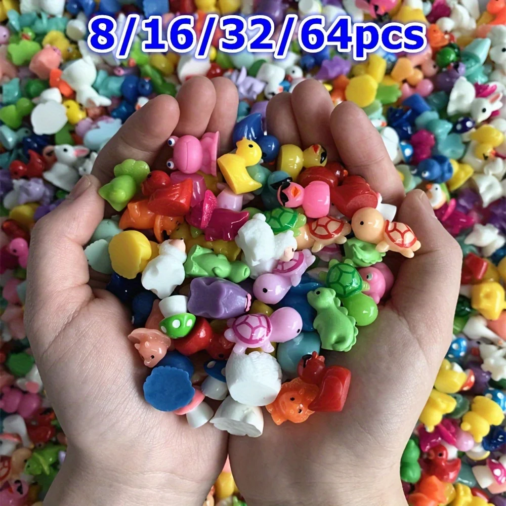 مجموعة من 8، 16، 32، أو 64 تماثيل صغيرة متنوعة من الراتنج على شكل حيوانات وفطر، مثالية للحدائق الخيالية ذاتية الصنع، والمناظر الطبيعية الصغيرة، Aq #1
