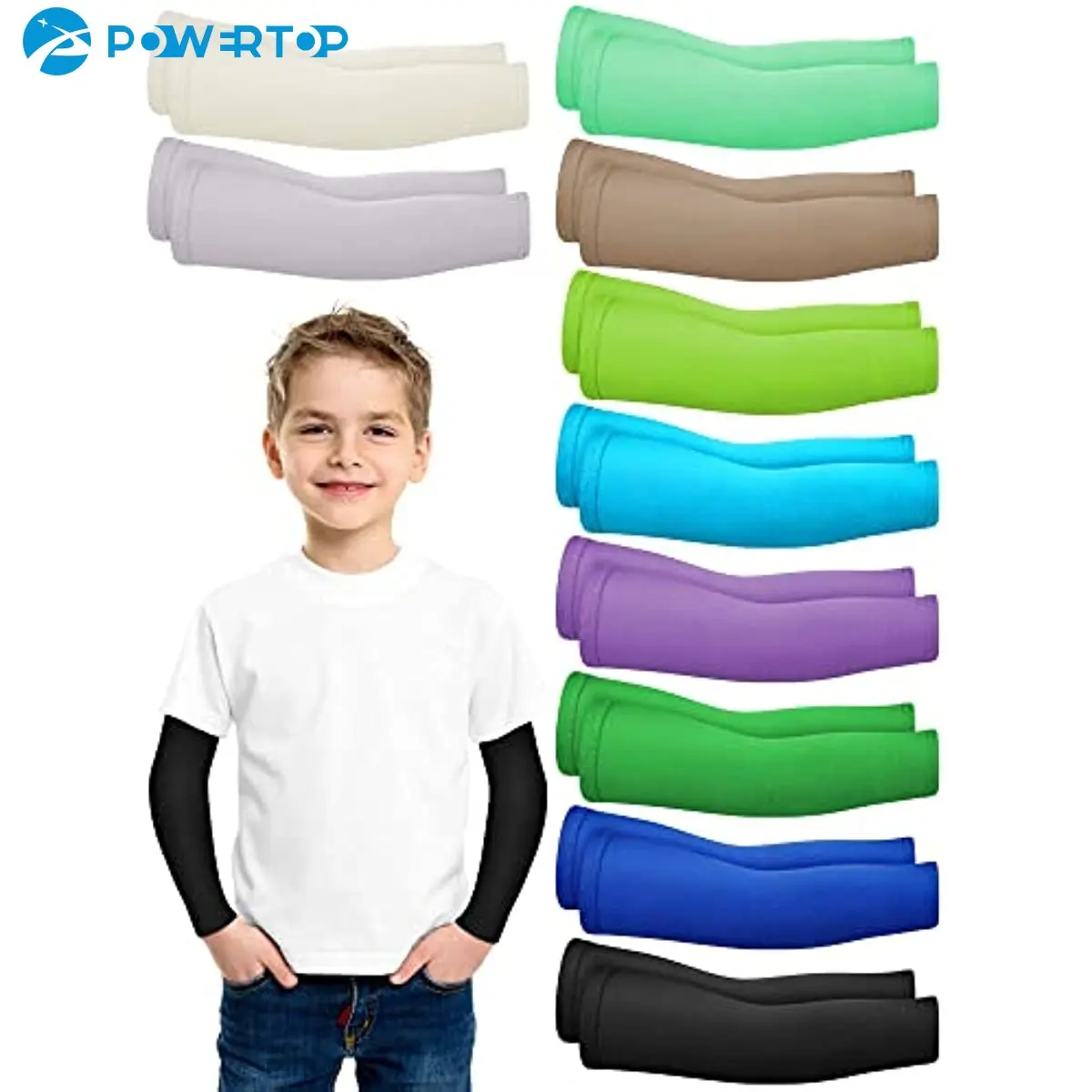 1 Par Kids Arm Sleeves Proteção Solar Cooling UV Protection Sleeves Anti-Slip Ice Silk Arm Covers para meninos e meninas