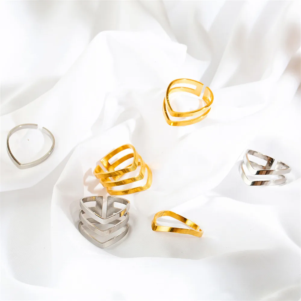 2022 Korean Simple Wave Open Rings for Women Stainless Steel Gold Color Casual Geometric Ring Fashion Minimalist Jewelry Gift