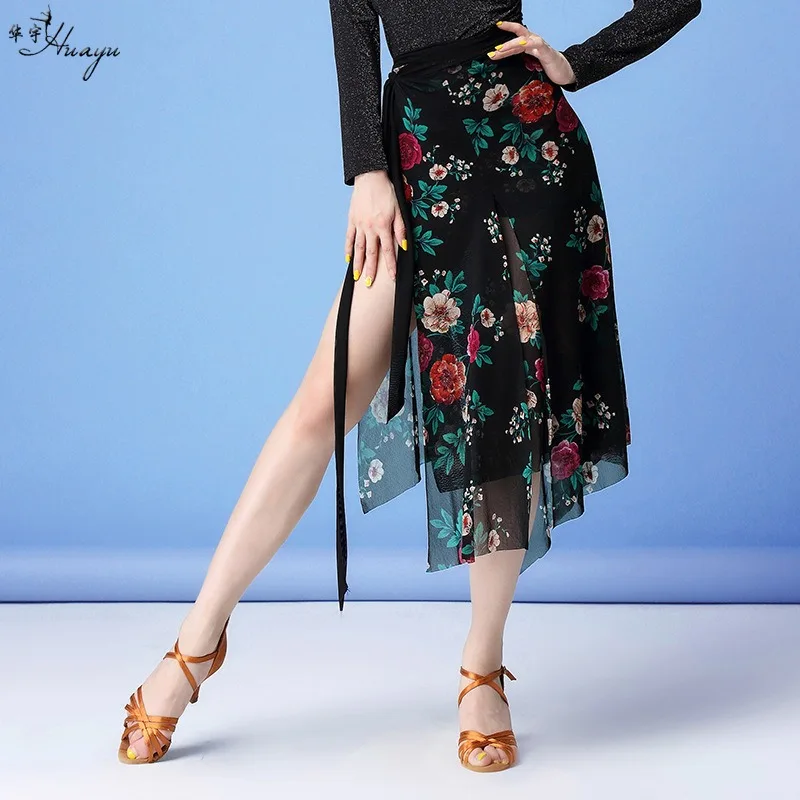 

New Latin Dance Skirt Sexy Practice Clothes Training Printed Mesh Hip Towel Skirt Adult Women