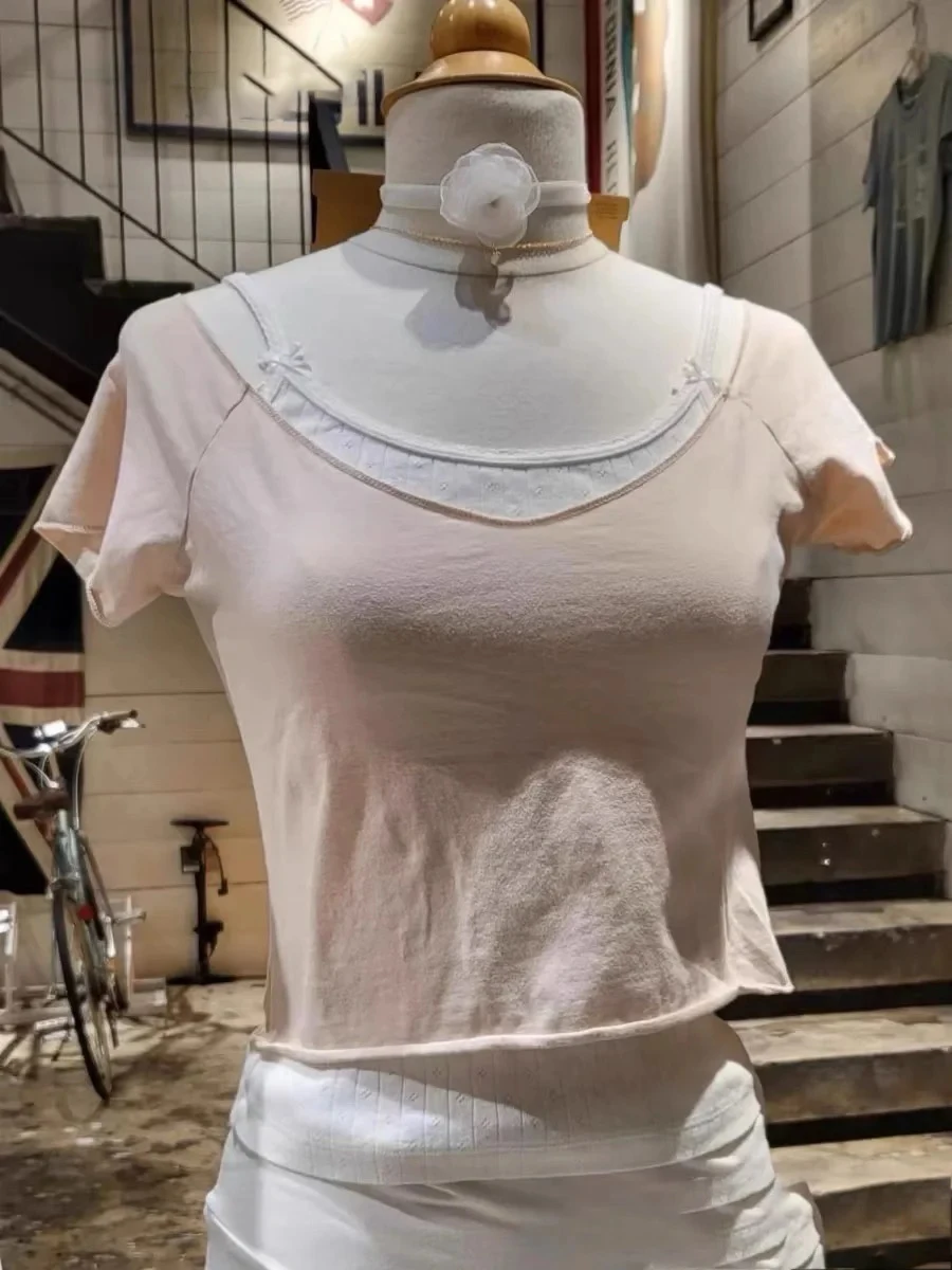 

Light Pink Thin Cotton Slim T-shirt Women Raw Hem Slash Neck Short Sleeve Tee Shirts Summer Preppy Style Sweet Casual Crop Tops