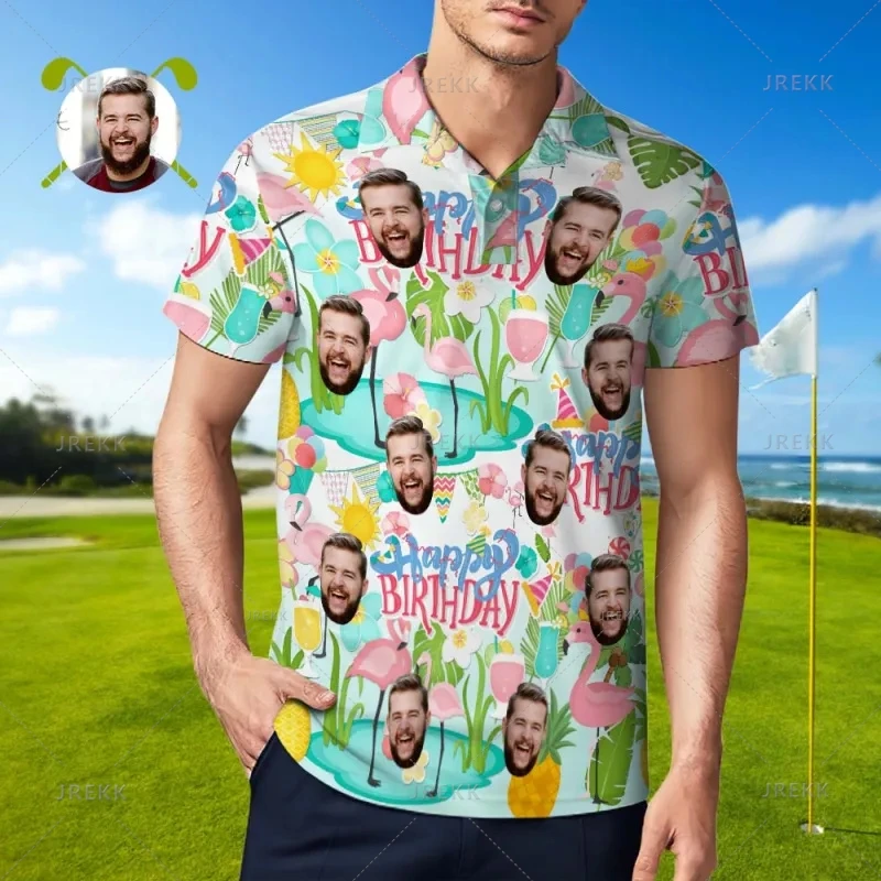 Men's Funny 3D Custom Pictures Printed Polo Shirt Man PersonalizedFaces Graphic Polo Shirts For Men Hawaiian Y2k Mens Polo Tops