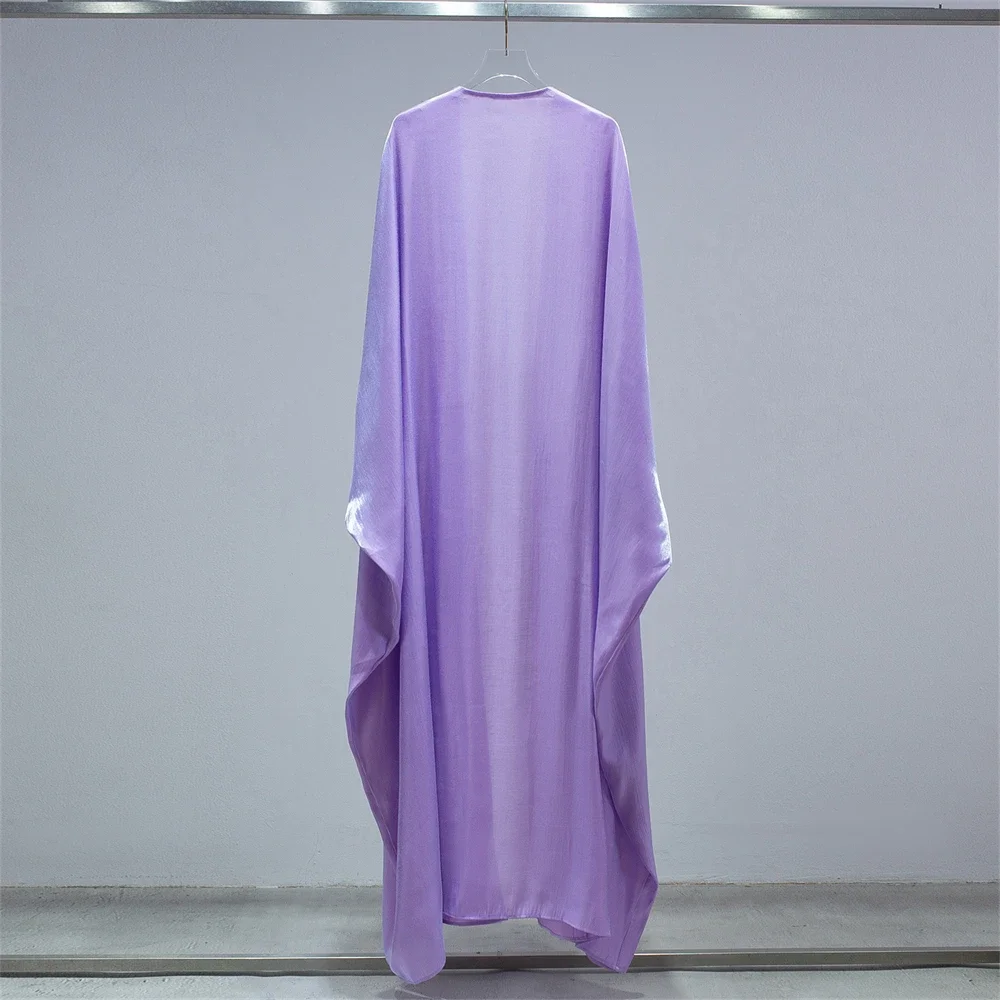 أزياء إسلامية لامعة من الساتان والحرير بأكمام تشبه جناح الخفّاش عباية مفتوحة صلبة كبيرة الحجم عربية دبي قفطان مغربي كوربان عيد الأضحى رداء #6