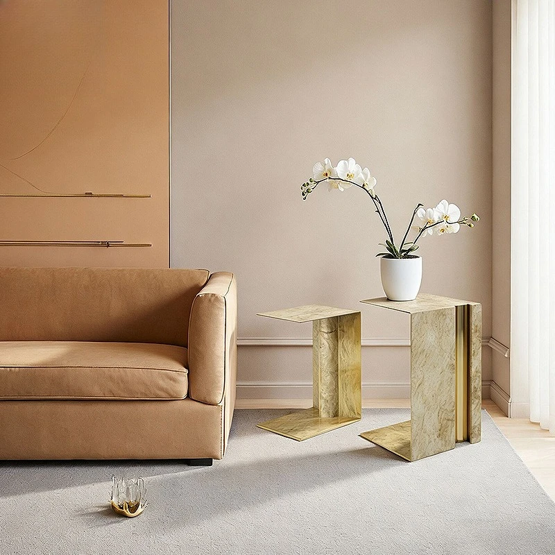 

Designer high-end marble combination edge few villa luxury living room home creative art sense metal corner few