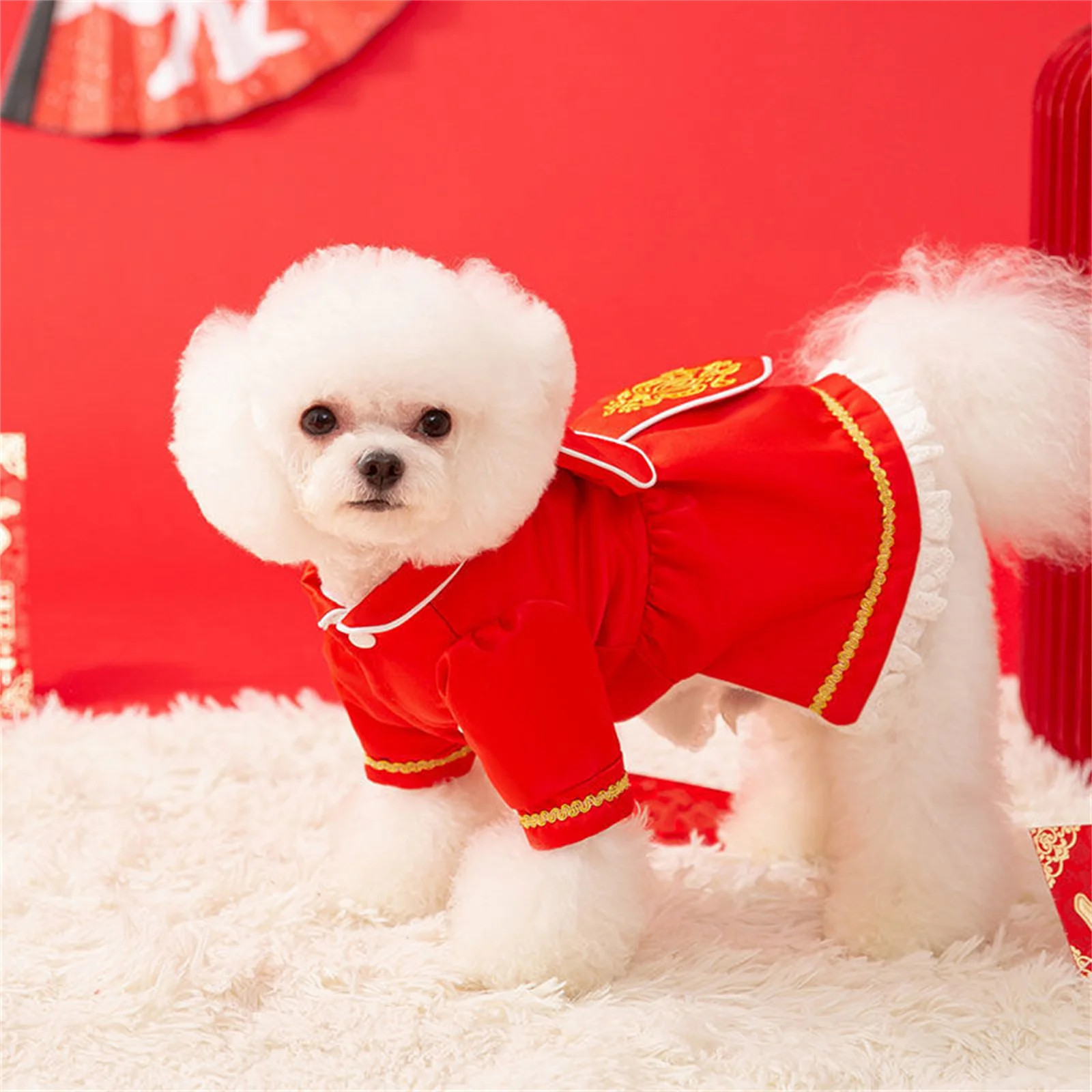 Funny Costume Year Up Dynasty Decorative Dog Dress Delicate New Pet Comfortable Red Clothes