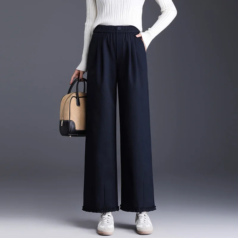 

Cobalt Blue High Waist Straight Leg Casual Pants Anti-Wrinkle Wide Leg Pants Women's Autumn New Design Sensation Loose Fit