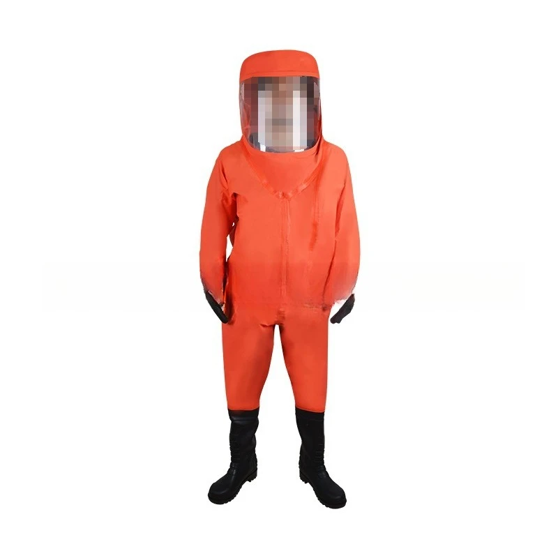 Red one-piece heavy-duty chemical protective clothing, fully sealed acid and alkali-resistant chemical protective clothing