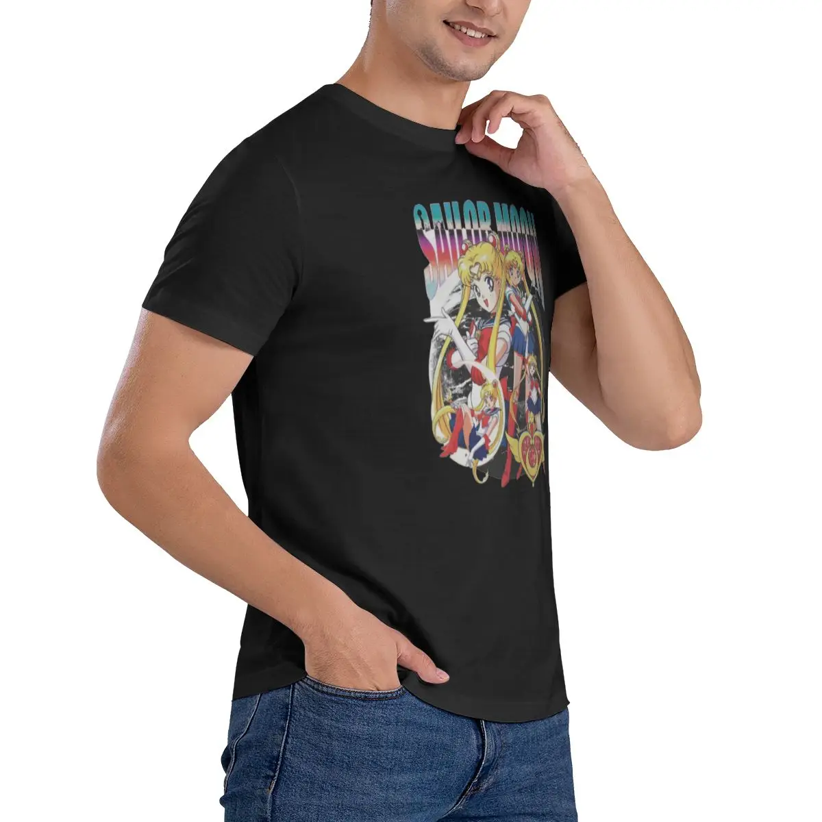 Sailor-Moon masculino estampa camiseta de algodão, roupas de luxo, streetwear, alta qualidade, verão, S-6XL