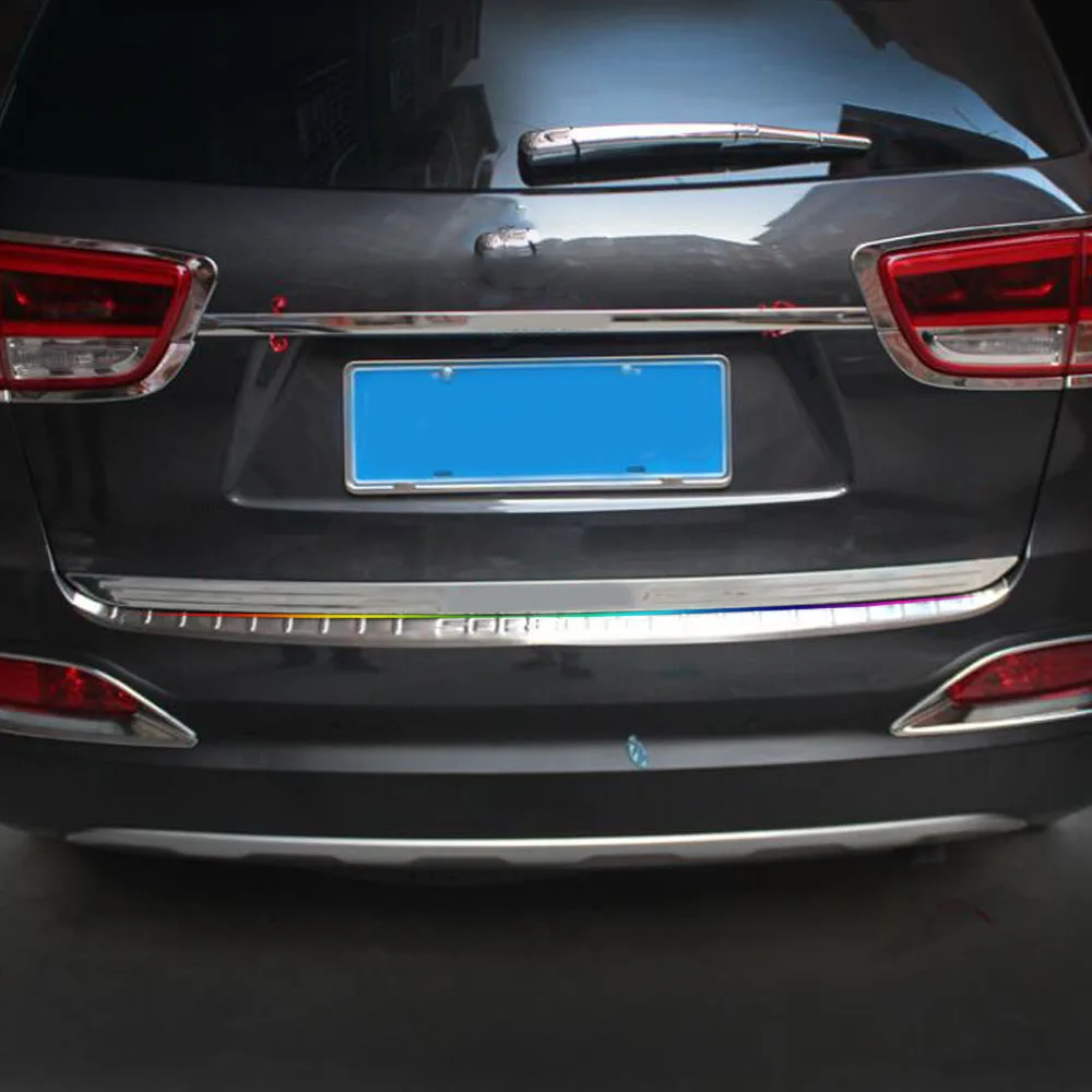 For Kia Sorento L 2015 2016 2017 2018 ABS Chrome/Steel Rear Back Door License Tailgate Bumper Frame Plate Trim Lamp Trunk 1PCs