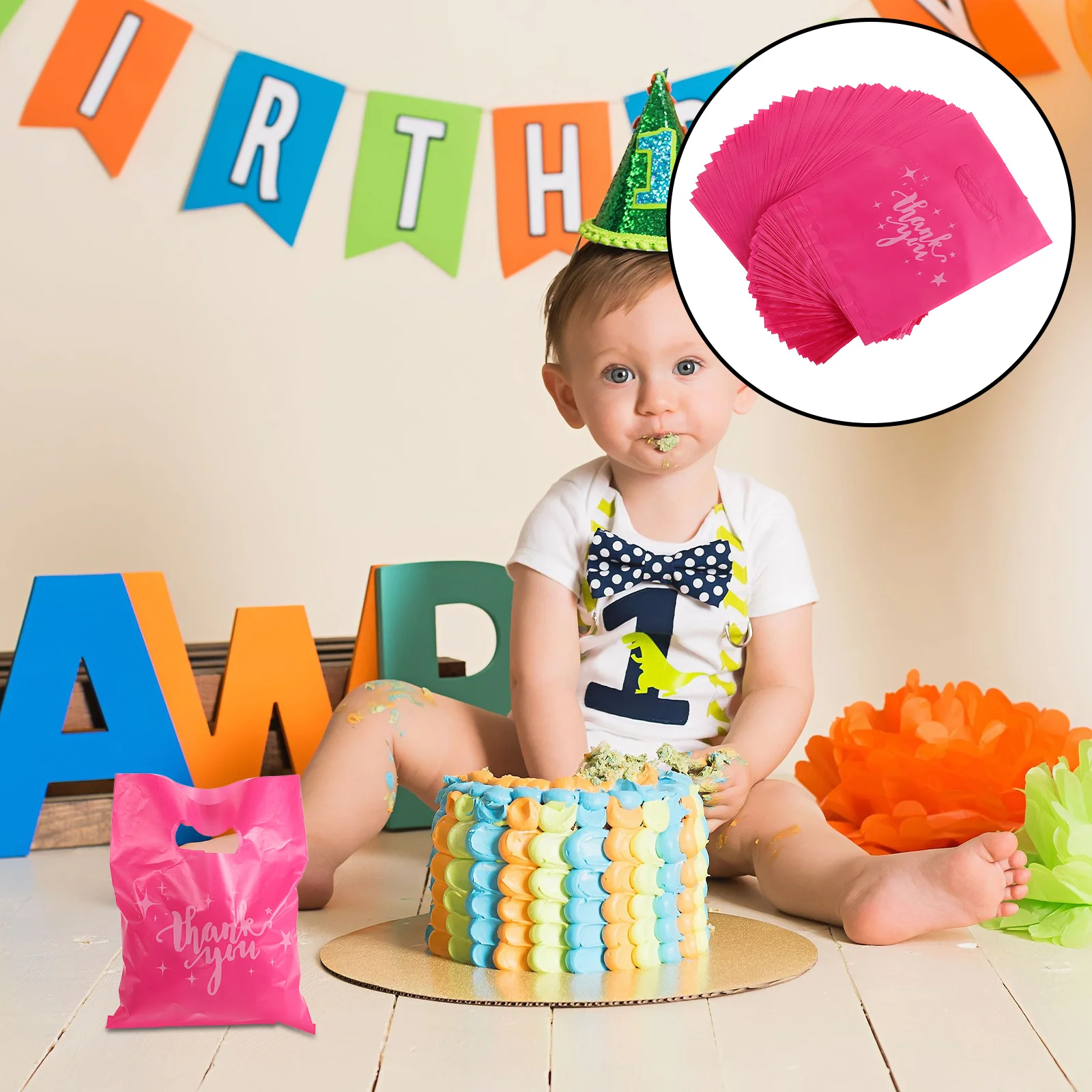 

100 pcs Gift Bags With Handles Ultrathick Glossy Material Four Design Thank You Print For Small Business Parties