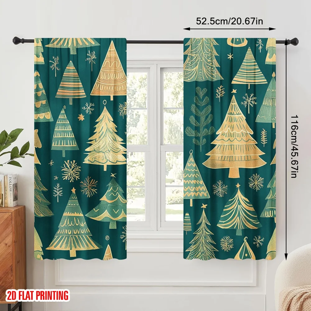 2pcs,2D plane printing Popular Curtain Panels christmas trees vintage Versatile 100% Polyester (without rod) Gifts Ldeal for