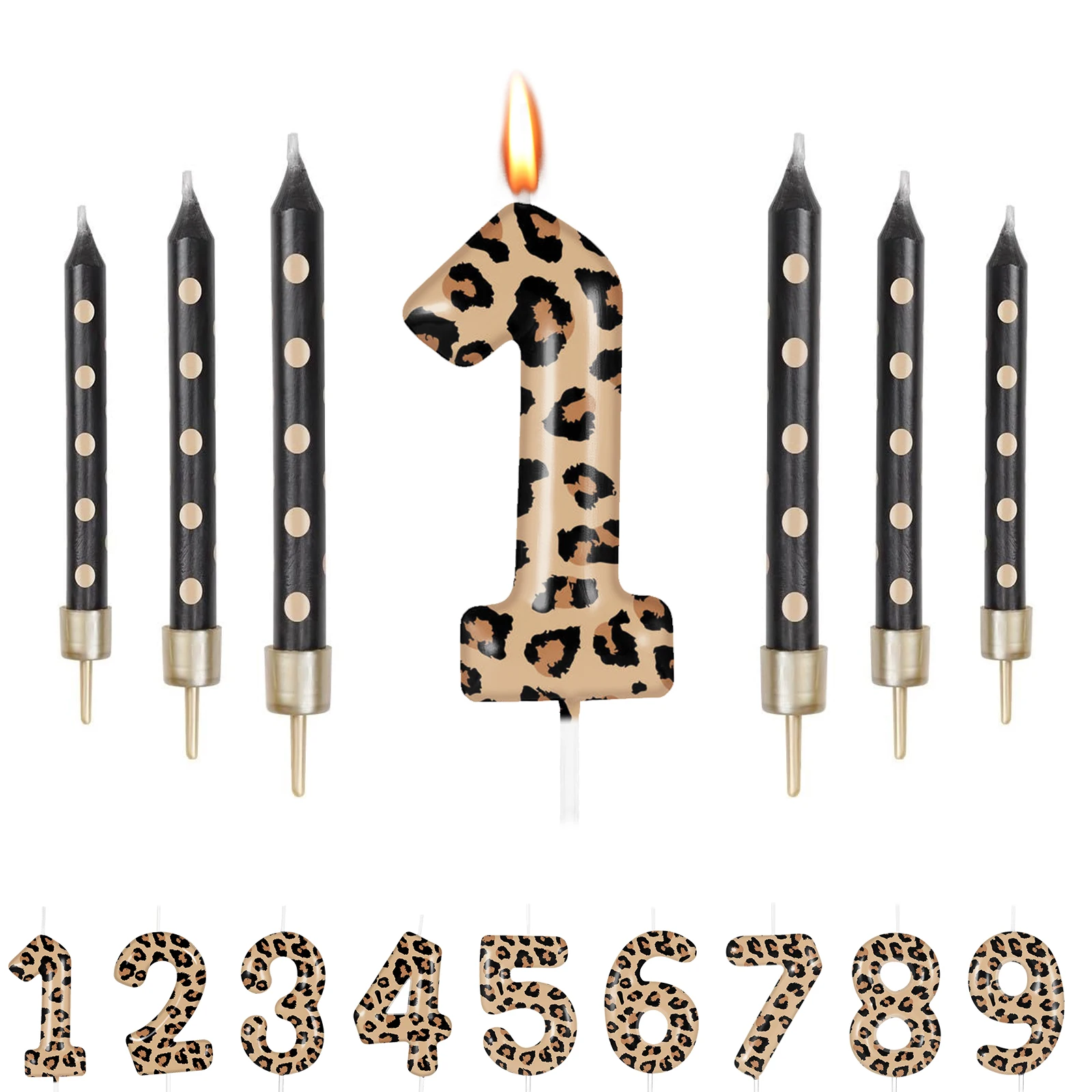 7 Stück Kerzen mit Leopardenmuster und Zahlen 0–9, Geparden-Geburtstagskuchenkerzen, Leoparden-Partydekorationen, Tier-Geburtstagsparty-Dekorationen