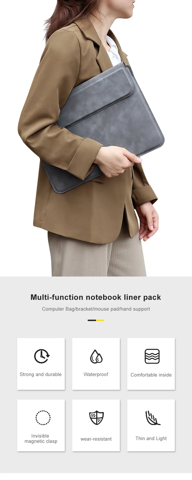 PU Leather Laptop Sleeve Bag For Macbook Air Pro 13 15 16 Case Notebook Cover For 13.3 14 15 15.6 inch Redmi Huawei Dell HP ASUS
