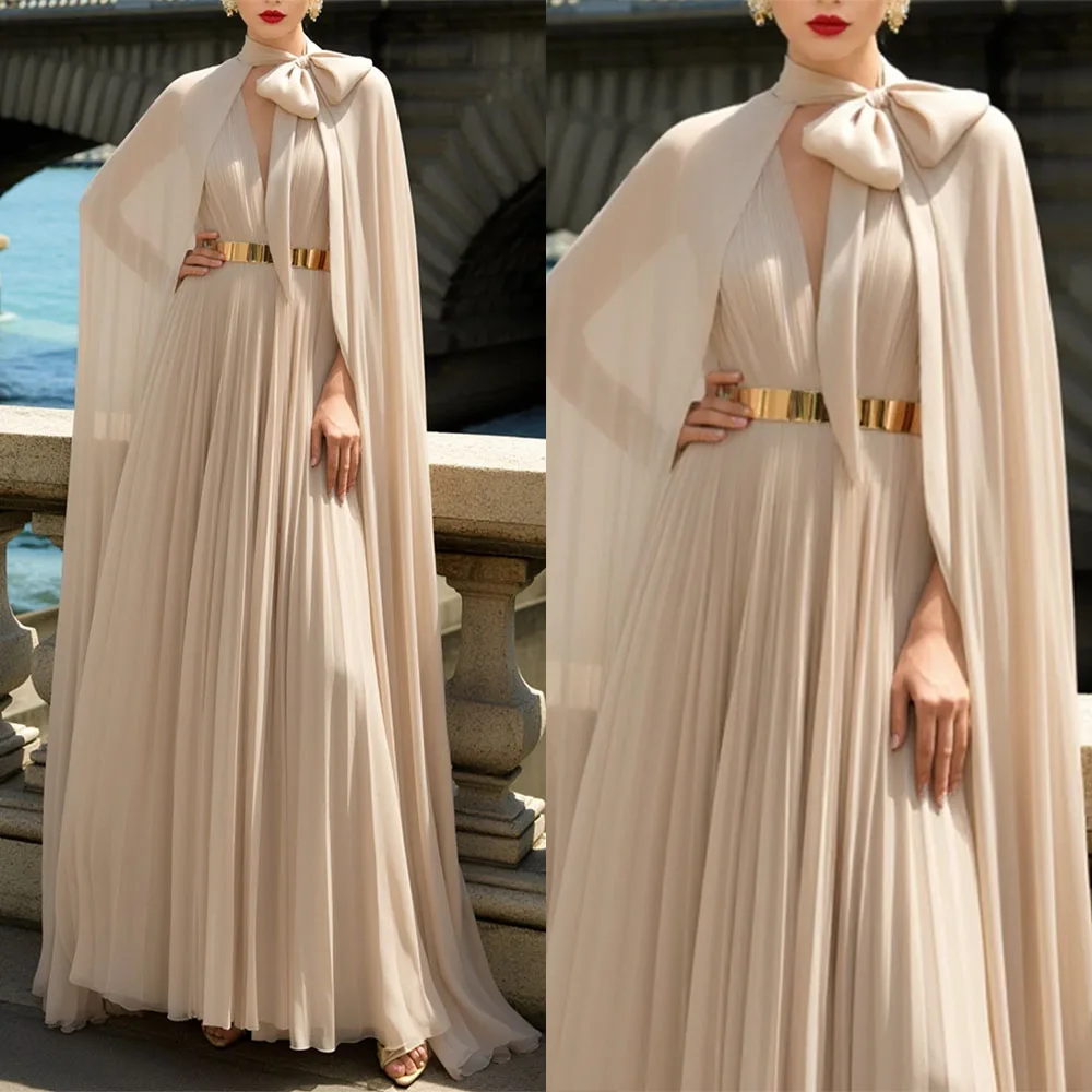 

Высококачественный индивидуальный пояс с короткими рукавами и v-образным вырезом, плиссированный бант, Vestidos De Mujer Elegantes Para Fiesta Robe Pour Mariage Invité فساتين