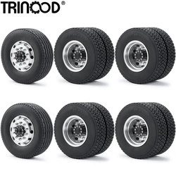 TRINOOD 6PCS Tamiya Wheel Tires Complete Set Metal Front & Rear Wheel Hub Rubber Tyre for 1/14th RC Tractor Truck Car Parts