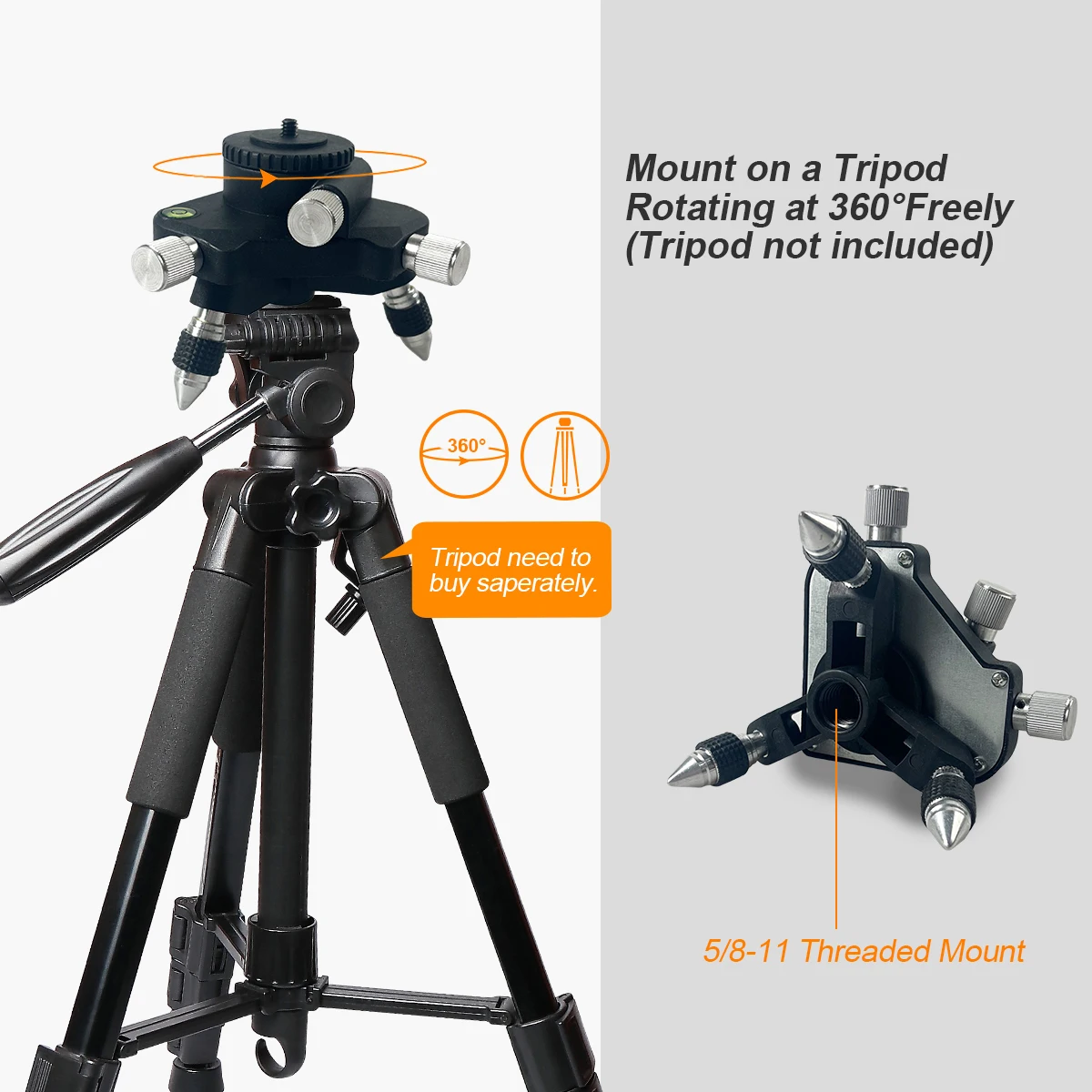 Adjustable Rotation Bracket Laser Level Metal Tripod Bracket 360° Rotation Base Tripod