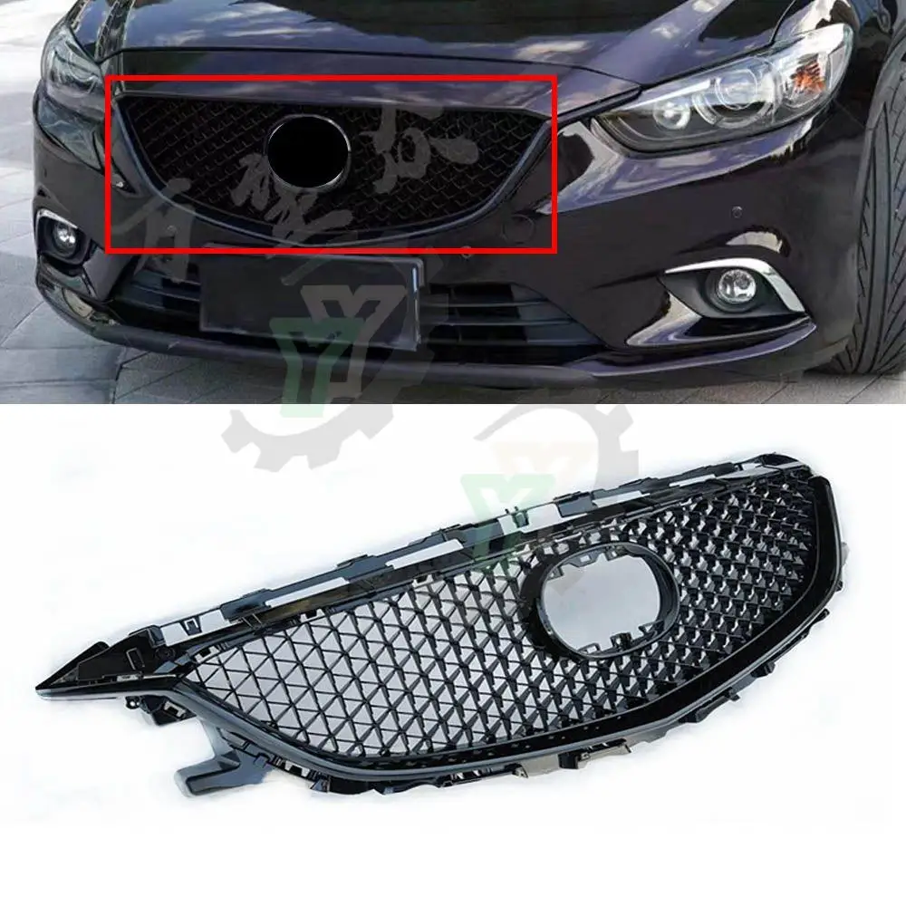 High quality Diamond style Front Bumper Grill Upper Mesh Grilles For Mazda 6 Atenza 2014 2015 2016 Car accessories racing grille