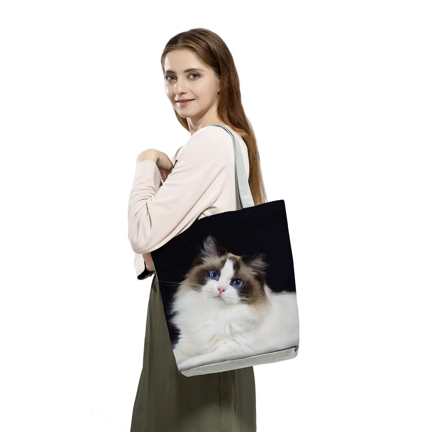 Ragdoll Siamese Cat Print Handbags Groceries Women Shopping Bags Cute Animal Large Capacity Shoulder Bags Female Office Totes
