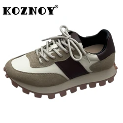 Koznoy 3.5cm płaskie buty ze skóry naturalnej wygodne damskie buty na platformie wiosna jesień masywne trampki letnie wulkanizowane buty damskie