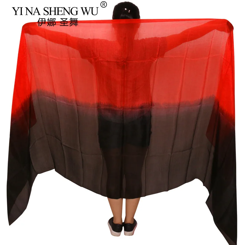100% الحرير الحقيقي الرقص الشرقي الحجاب 250/270*114 سنتيمتر التدرج اللون أسود + أحمر اليد مصبوغ الرقص اكسسوارات الحجاب الحرير يمكن تخصيصها #1