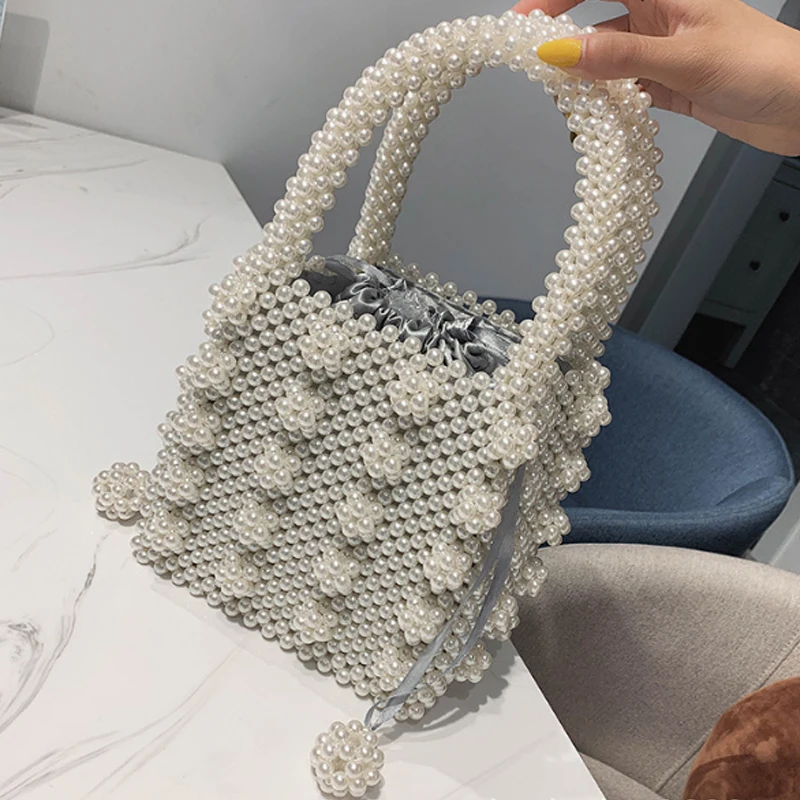 Luxurious Pearl Bags Women Shoulder Bag Ladies Handbags Evening Party Mini Phone Purse Elegant Beaded Messenger Crossbody Bags