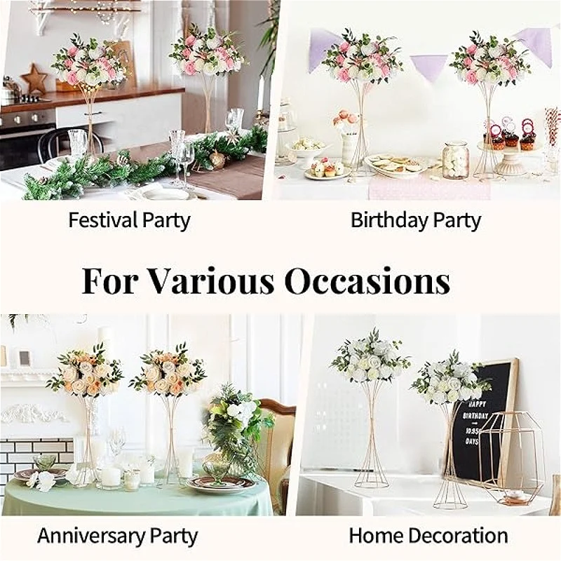Luxury Gold Iron Flower Vases Wedding Stands Slender Waist Design for Aisle Arrangement Party Decoration Table Centerpieces