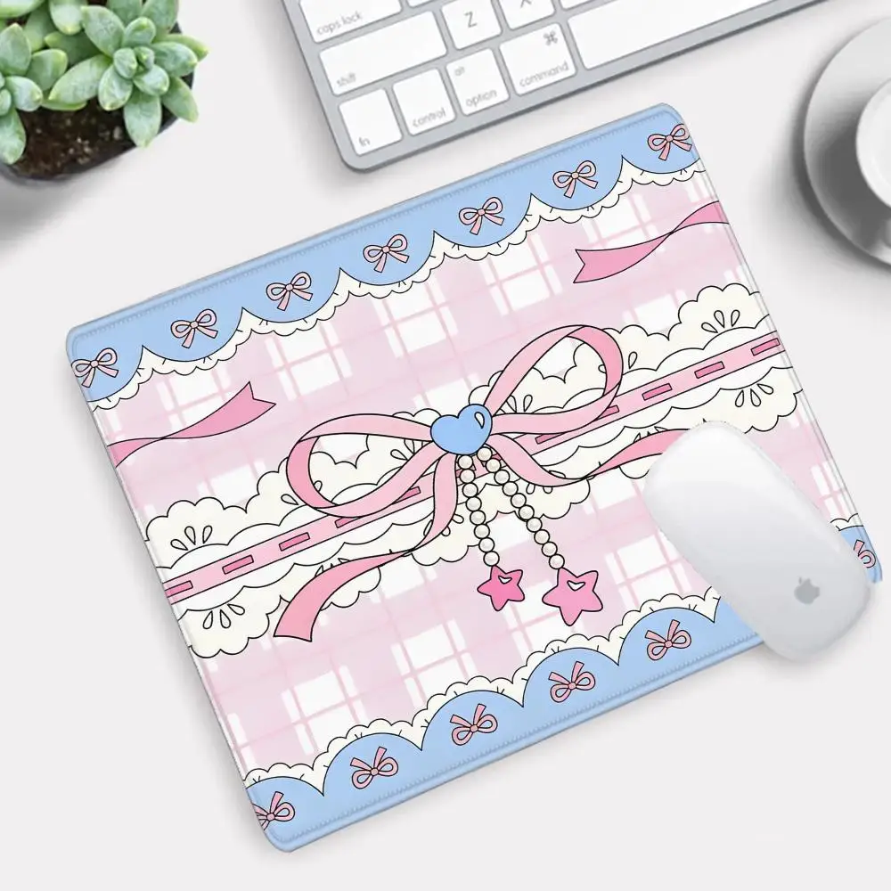 Pink Girly Bow Mouse Pad Multiple sizes Large Square Computer Office Game Table Mats XS Pastel Colors Rubber Anti-slip Mousepad