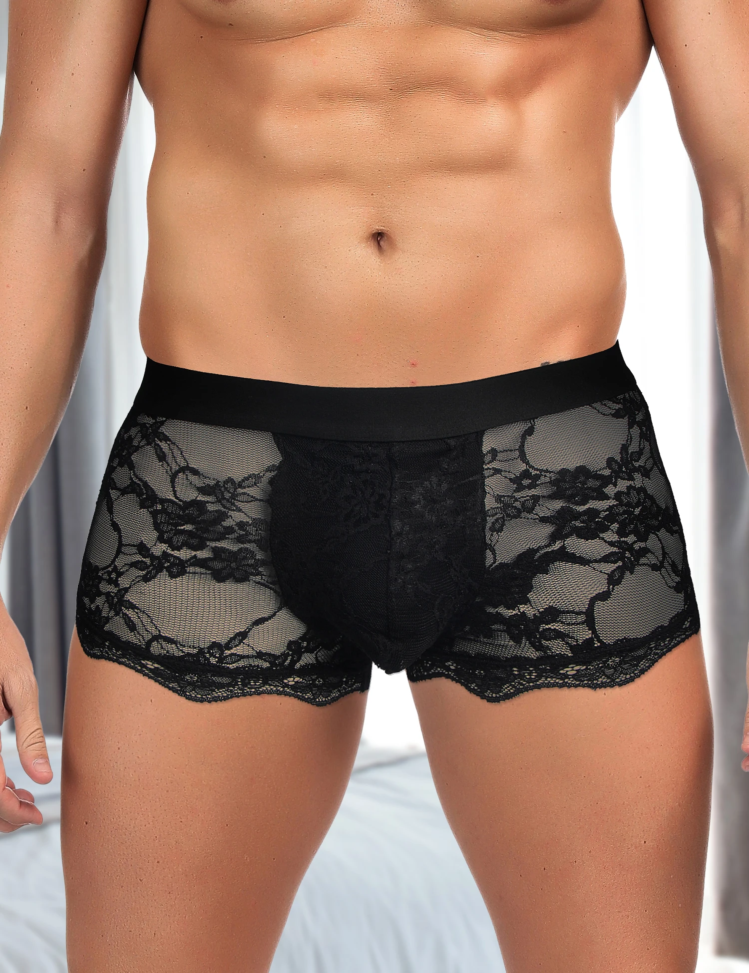 

Boxers Black Men Sexy Panties Floral Lace Mesh Underpants See Through Underwear Sissy Lingeries Flat-Angle Men Tights Hot Briefs