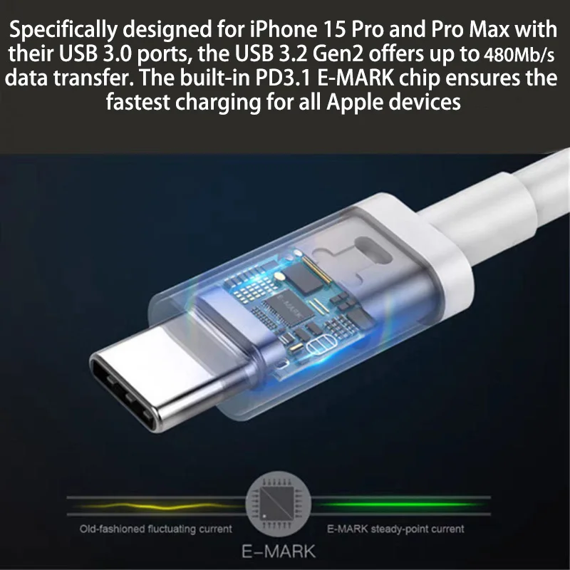 Кабель зарядки 240W USB-C 2m iPhone 15 Pro Max Plus Тип C к Тип C Кабель зарядки PD iPhone15 Быстрая Зарядка USB3.0 USB3.2 Gen2 480Mb/s