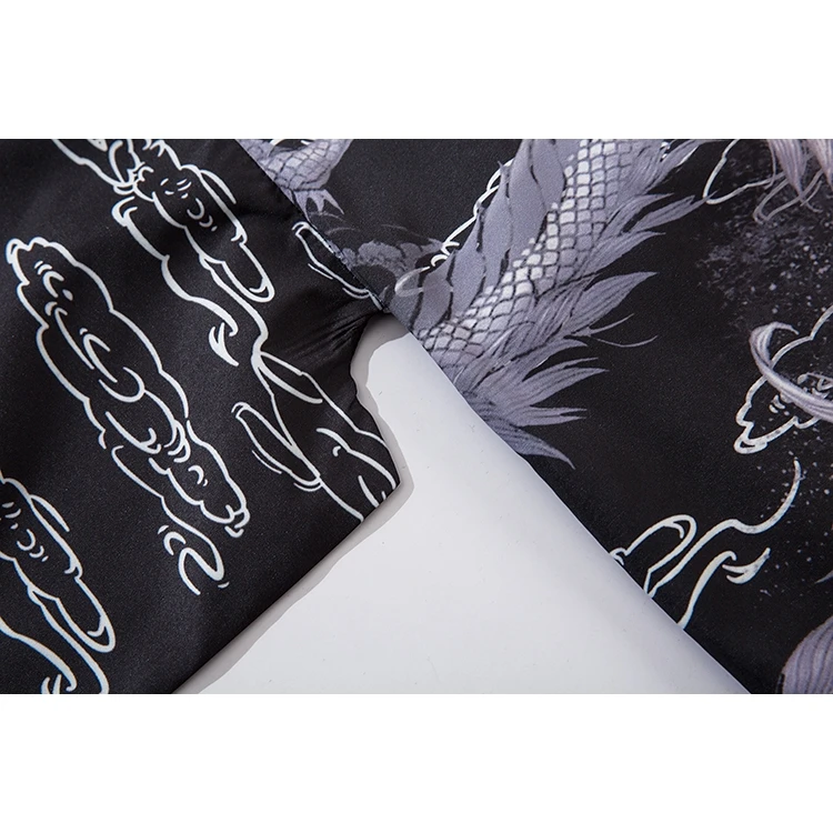 التنين الصيني موضة Harajuku اليابان كيمونو الخارجي للنساء والرجال الصيف أبيض أسود فضفاض كيمونو ملابس خارجية ملابس الشاطئ