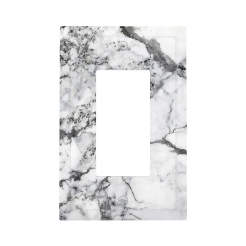 White Grey Marble Single Rocker Wall Plate Decorative Outlet Light Switch Cover 1-Gang Plastic Print Faceplate for Home Decor