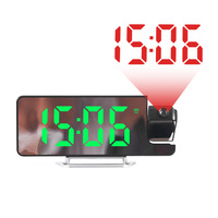 Rotating Projection Alarm Clock with Digital Temperature Display Mirror Colorful LED Table Clock 12H/24H Bedside USB Clock