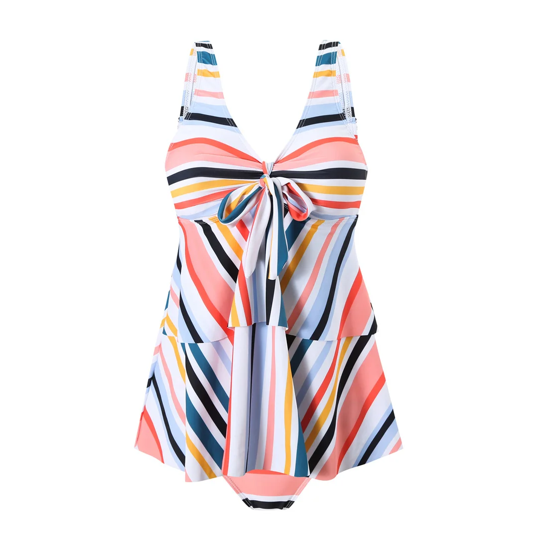 S - XL Regenbogenfarbener V-Ausschnitt-Bikini, Damen-Badeanzug, zweiteiliges Bikini-Set, gepolsterter Badeanzug, Badebekleidung, Modell V6902. – Detail 5