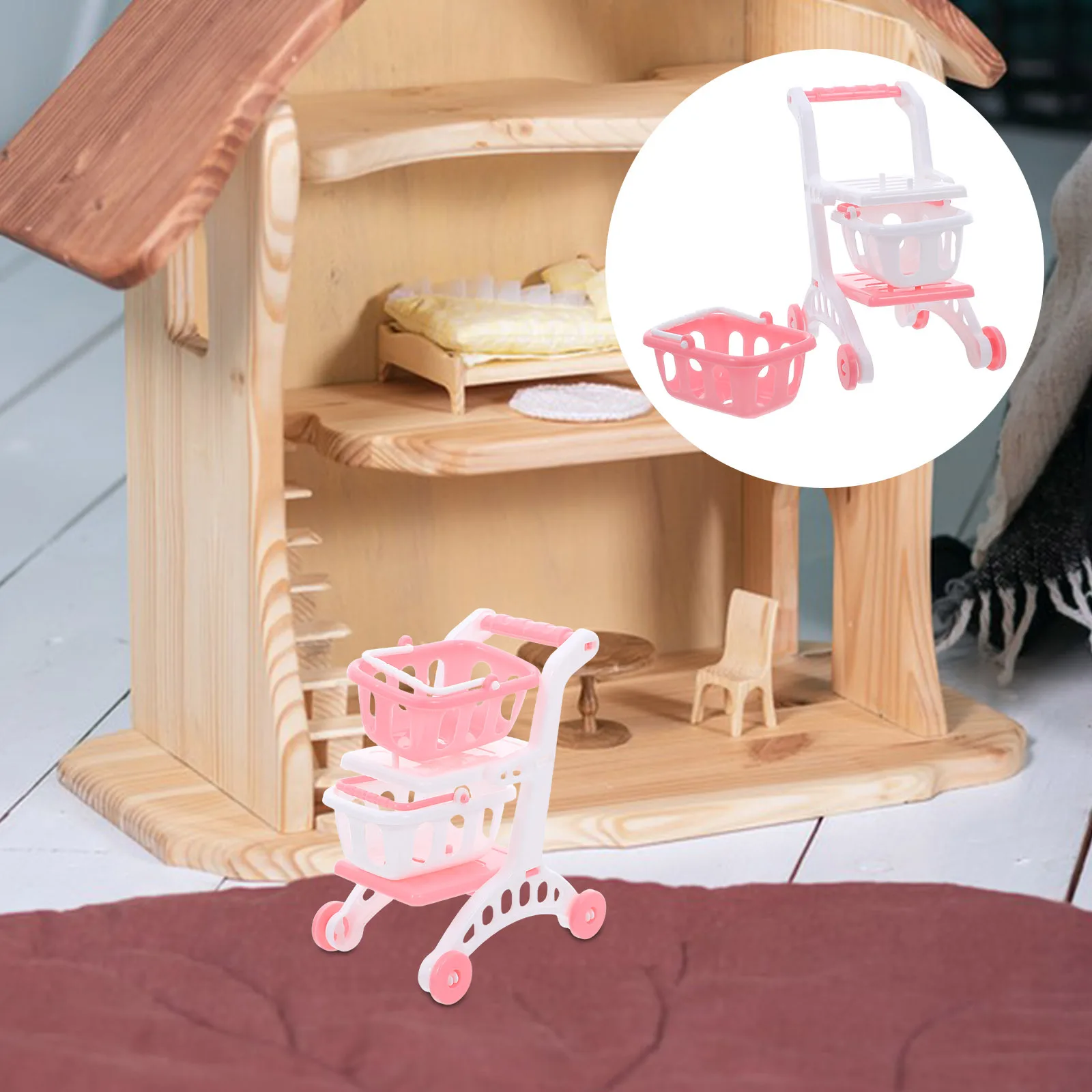 8 stuks miniatuur supermarkt winkelwagentjes dubbellaags kruidenier handkar lichtgewicht fantasiespel binnen buiten