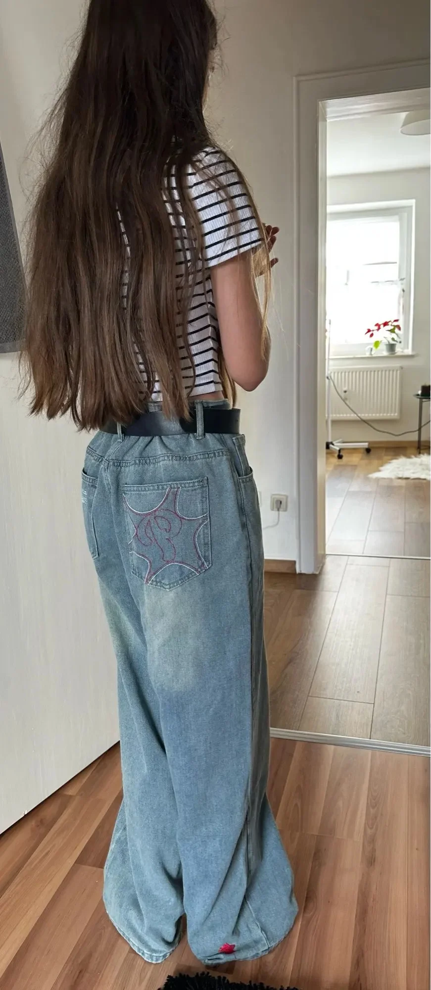 Bescherm Street Jeans Y 2K Herenbroek Gothic Harajuku Hiphop Letter Borduurwerk Retro Blauwe Losse Jeans Hoge Taille Wijde Pijpen Broek