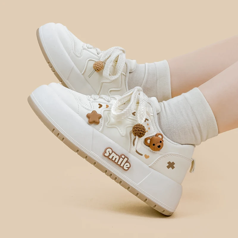 Amy and Michael Lovely White Casual Chunky Sneakers Girls Students Cute Skateboard Shoes Female Women Breathable Low Top Shoes