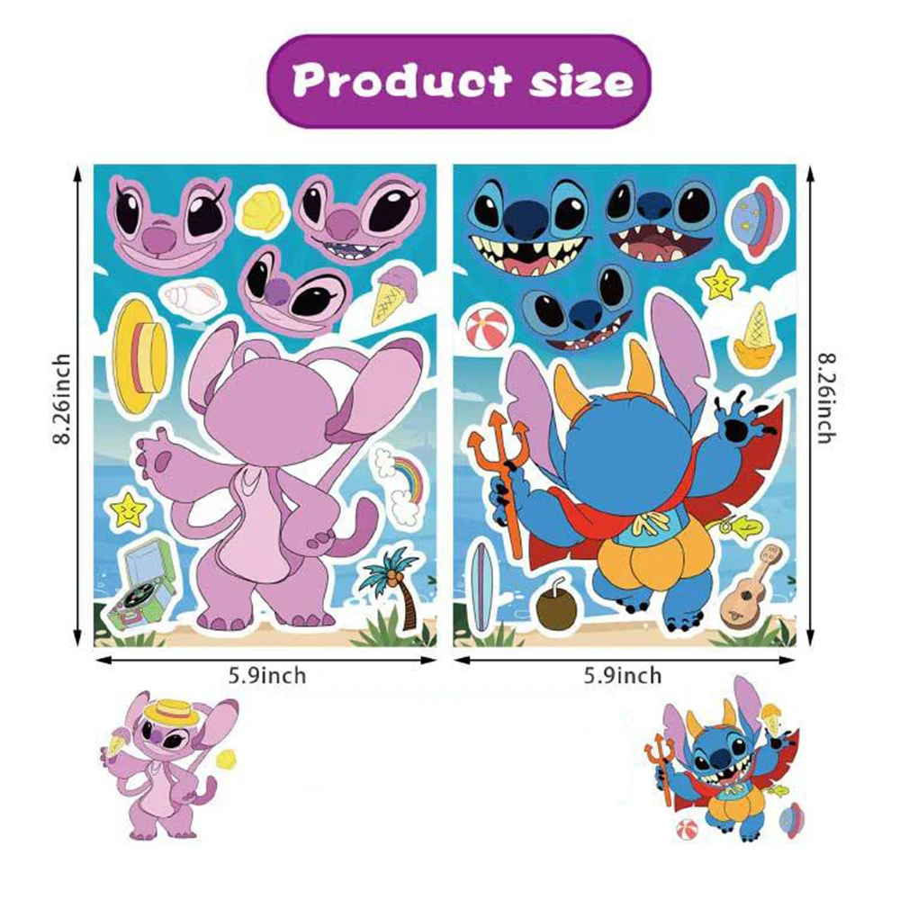 

9/18Sheets Make a Face Lilo & Stitch Puzzle Stickers for Kids Game Cute Cartoon Decals Toy Funny DIY Assemble Jigsaw Party Favor