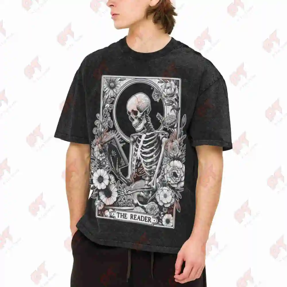 Morally Grey Skeleton Vintage Washed Tee Pure Cotton T-Shirt