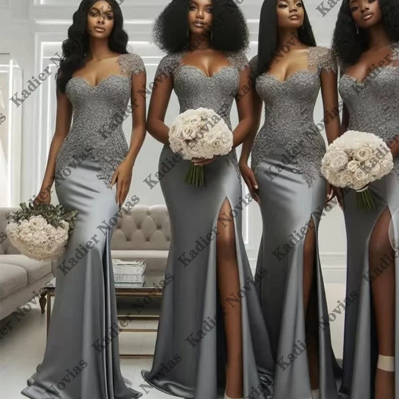 

Cap Sleeves Long Mermaid Bridesmaid Dresses with Slit Customized Wedding Party Dress robes invitee mariage