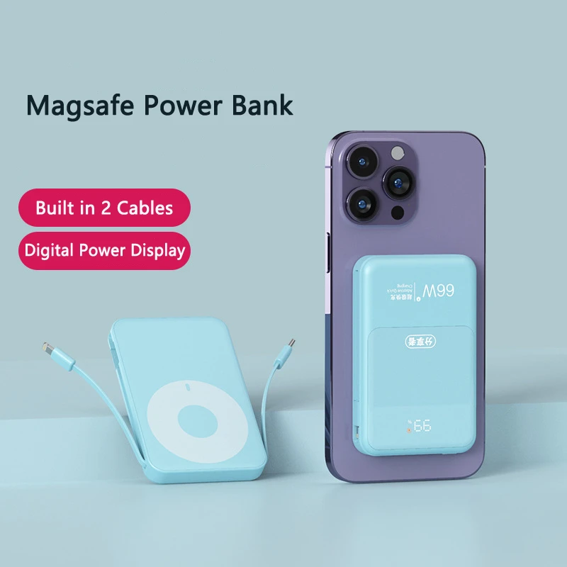 

15 Вт Магнитная Беспроводная зарядка Power Bank 20000 мАч 66 Вт Быстрая зарядка с кабелем Зарядные устройства для мобильных телефонов для iPhone Macsafe Зарядное устройство