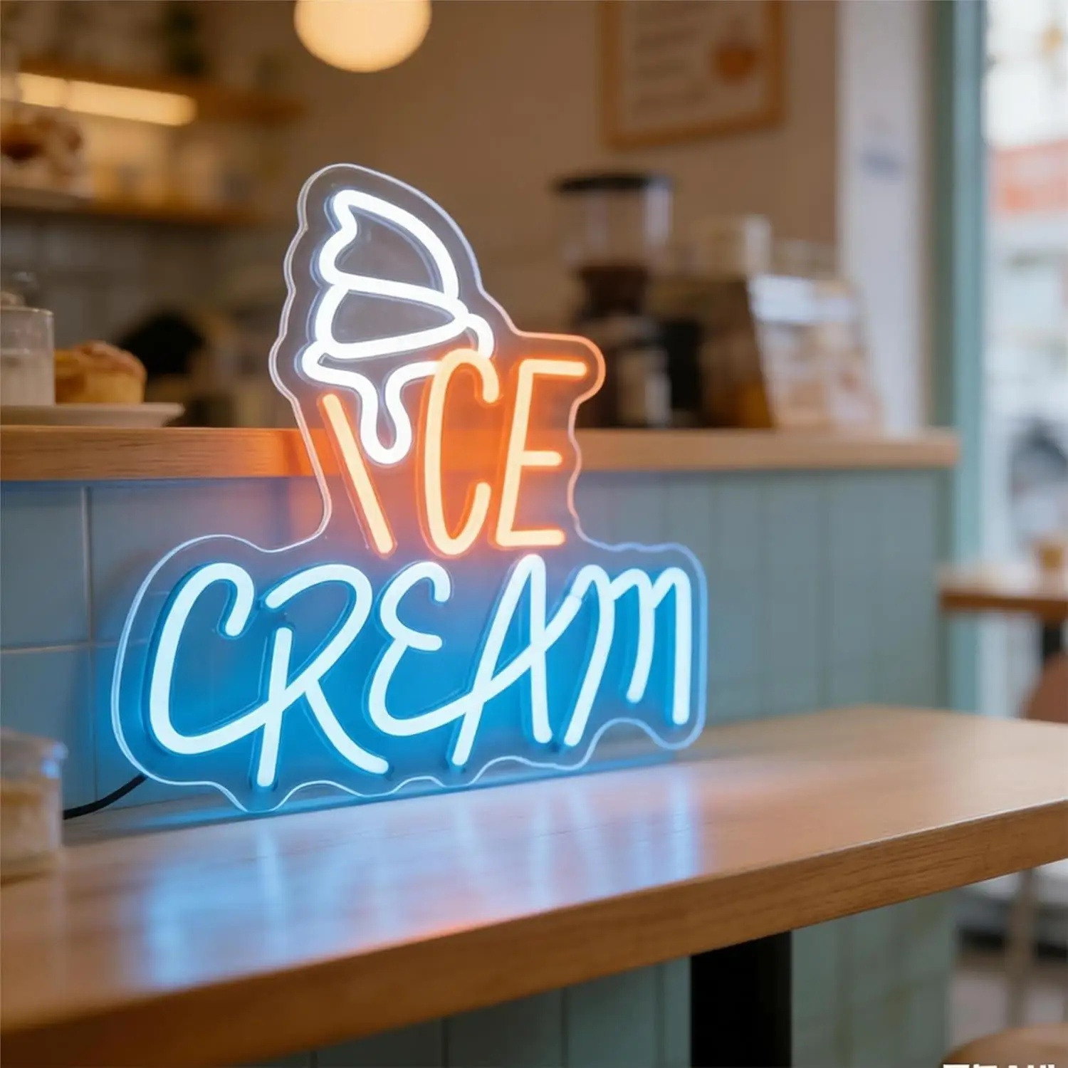 Ice Cream Neon Sign USB Dimmable LED Light for Ice Cream Shop Cafe Dessert Shop Business Store Open Sign Wall Decor Night Light